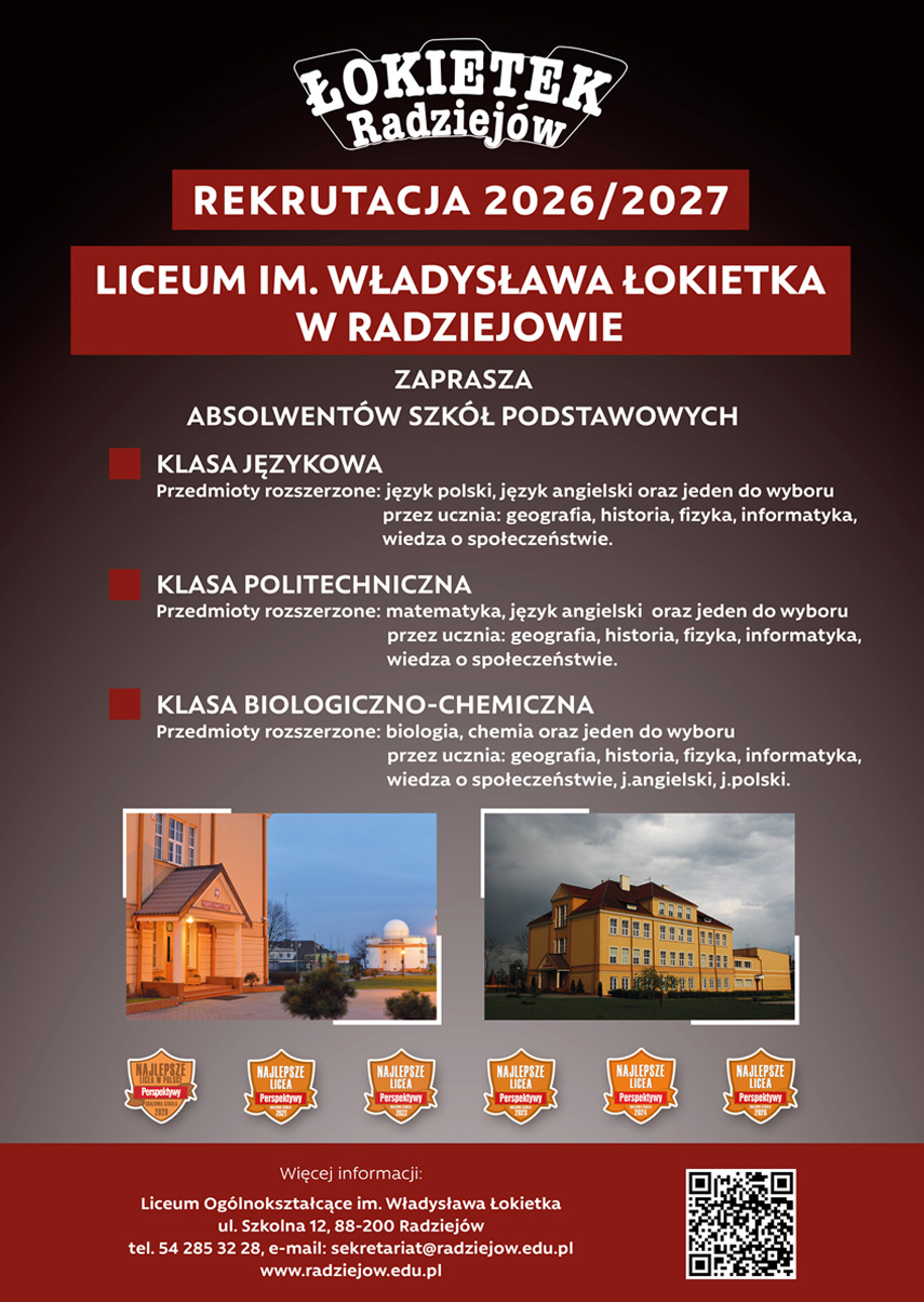 Plakat z czarnym tłem. Na nim napis, na dole dwa zdjęcia oraz sześć brązowych tarcz.